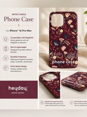 Heyday Burgundy Floral Artist Series Phone Case iPhone 16 Pro Max